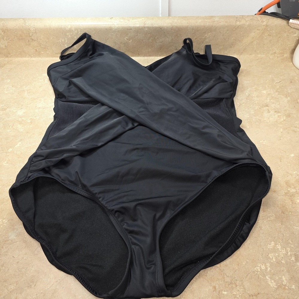 Embrace Your Curves Miracle Swimsuit 2X Black One Piece Wrap Front Shaping Plus - Picture 10 of 11